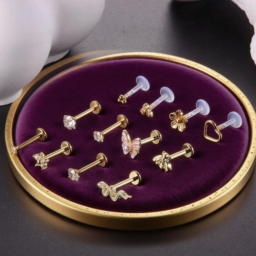 Cross-Border Explosions Electroplated Puncture Jewelry Stainless Steel Labret Lip Nails Butterfly Snake Temperament Nose