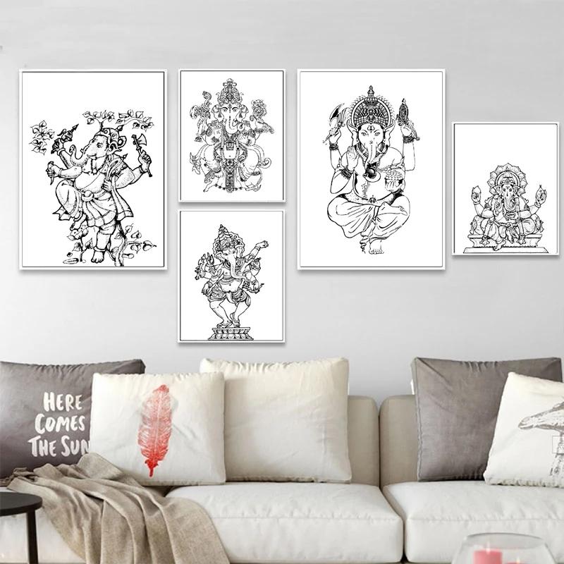 Hinduismus Hindu Gott Ganesha Maske Poster Religion Symbol Kunst Leinwandbild Schwarz Weiß Bilder Heimdeko Wandkunst Drucke Ohne Rahmen