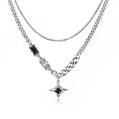 Hip -hop Style Couple Boys and Female Clavicle Chain Titanium Steel Mango Dual -layer Necklace