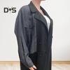 Women Spring Fall Coat Denim Jacket Overcoat Patchwork Double-breasted with Flap Pockets Colorblock Mid Length Lady Overcoat