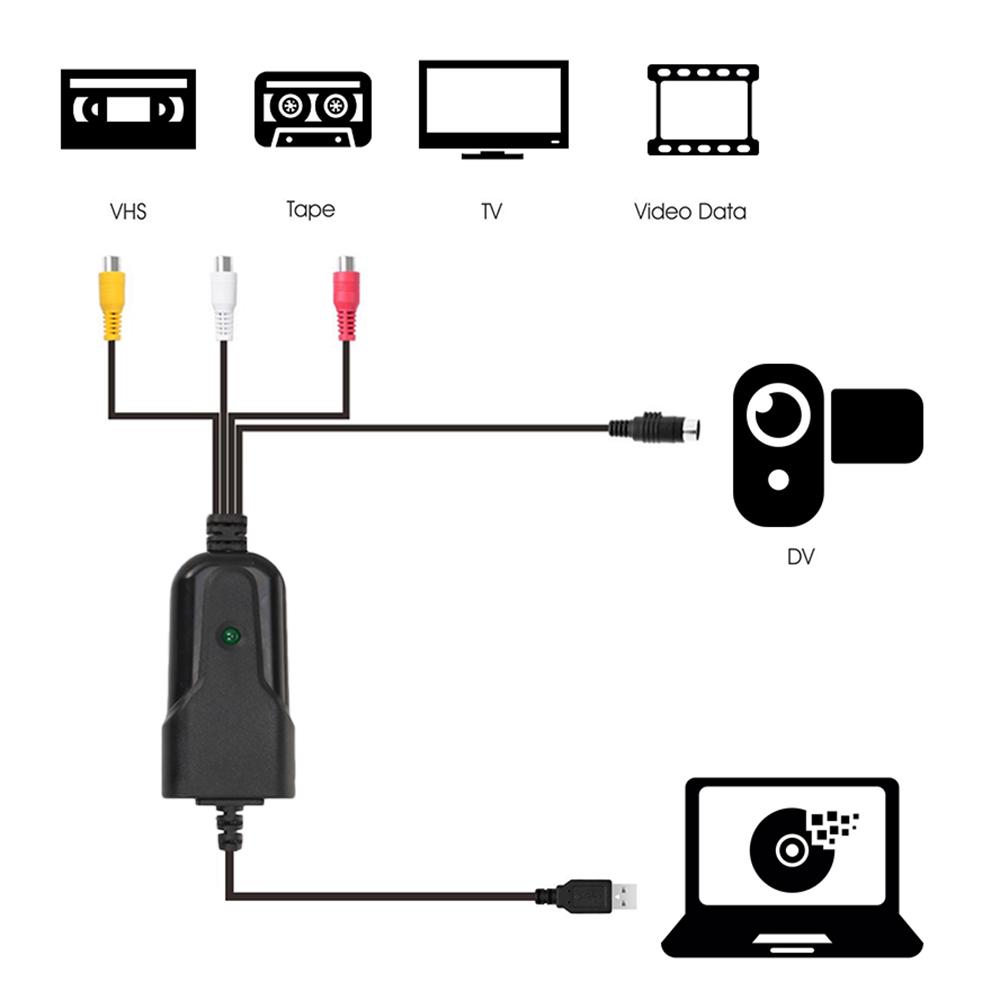 Taşınabilir USB 2.0 Video Ses Yakalama Video Dönüştürücü Kaydedici Analog Video Ses Dijital Formata Dönüştürücü PC İçin Tak ve Çalıştır