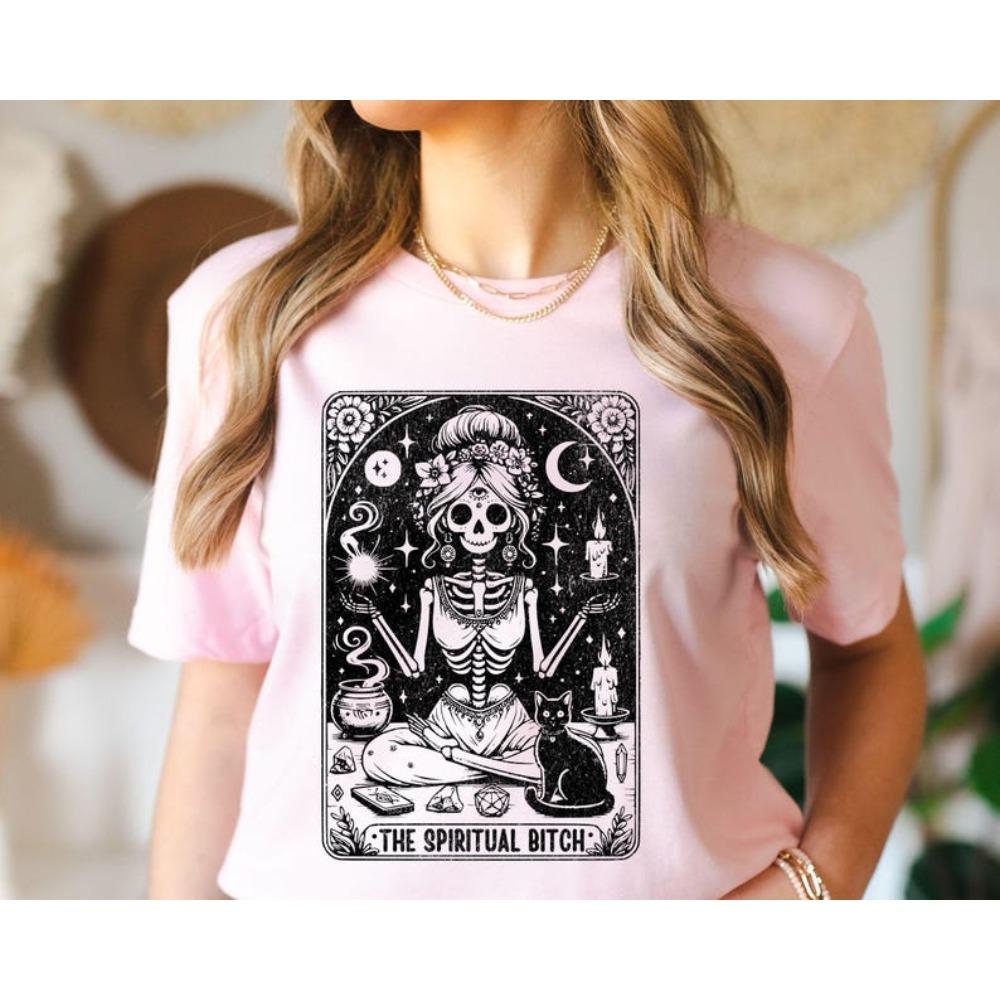The Spiritual Bitch Tarot Card Sweatshirt Funny Tarot Card Graphic Print T-shirt Men Women Loose Casual Oversized Top Streetwear Summer New Tee