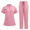 Stand-up Collar Zipper Doctor and Nurse Work Uniform Surgical Gown Straight Pants Solid Color Suit