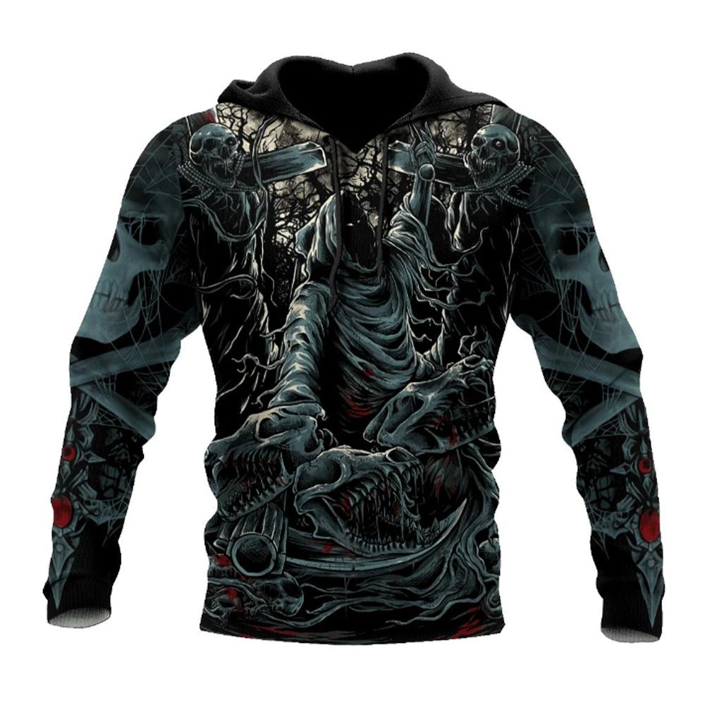 Primavera Outono Moda Masculina Casual Moletom Com Capuz 3D Estampa de Caveira Homens Horror Pullovers Moletons Streetwear Agasalhos Grandes Tops