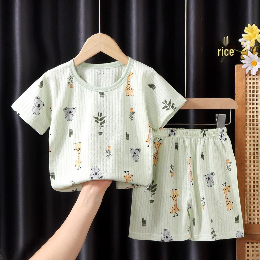 Kids' Summer Jacquard Pajama Set: Short-Sleeved Shirt and Shorts for Boys and Girls