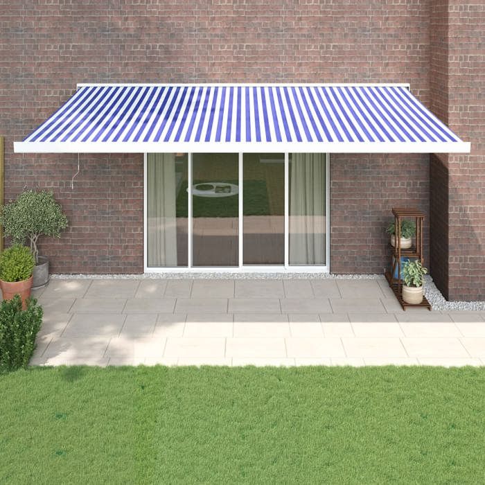 VidaXL Auvent rétractable bleu et blanc 5x3 m tissu et aluminium, auvent, auvent de patio, auvent d'extérieur, auvent de 3154525