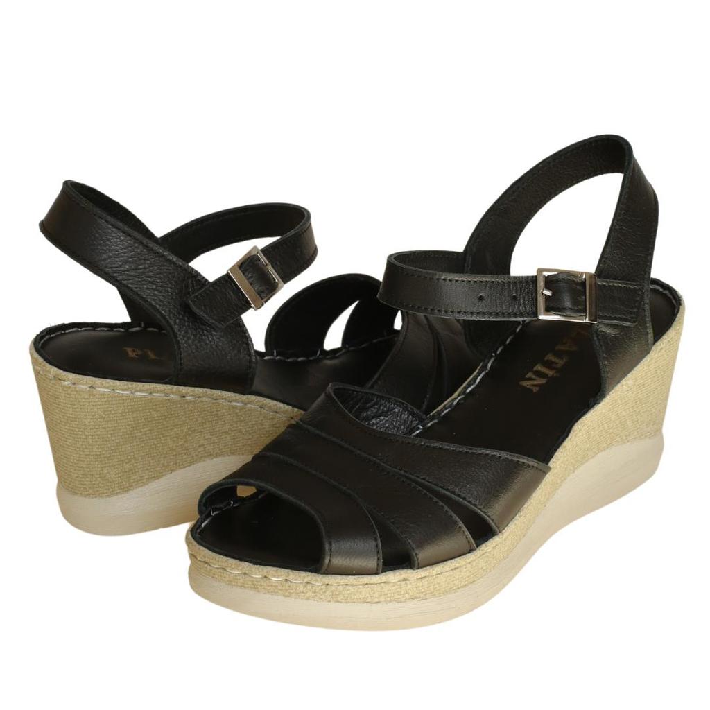 Damenschuhe aus echtem Leder mit Keilabsatz