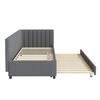 90x200cm Velvet Fabric Upholstered Bed with Pull-out Bed Headboard Line Texture Strong Wood Slat Support Bed Home Furniture, Grey