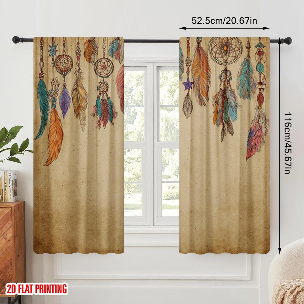 2 Stück, 2D-Flachdruck Vorhangstoff Traumfänger Polyesterstoff (ohne Stange) Feiertags-Ldeal für Wohnzimmer- & Schlafzimmerdeko