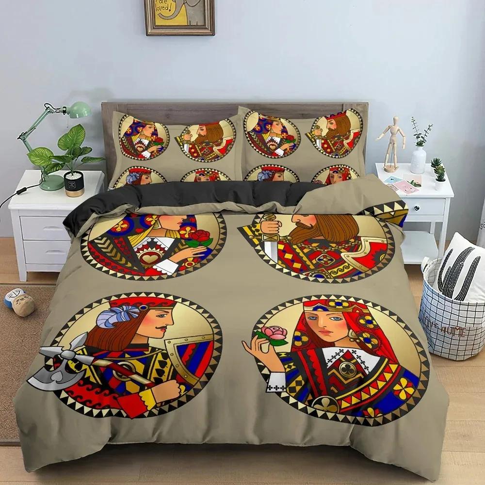 Nytt 3D Spelkortsmönster Sängklädesset Lyxigt Mysigt Påslakanset King Queen Full Size För Täcke Örngott Sängkläder