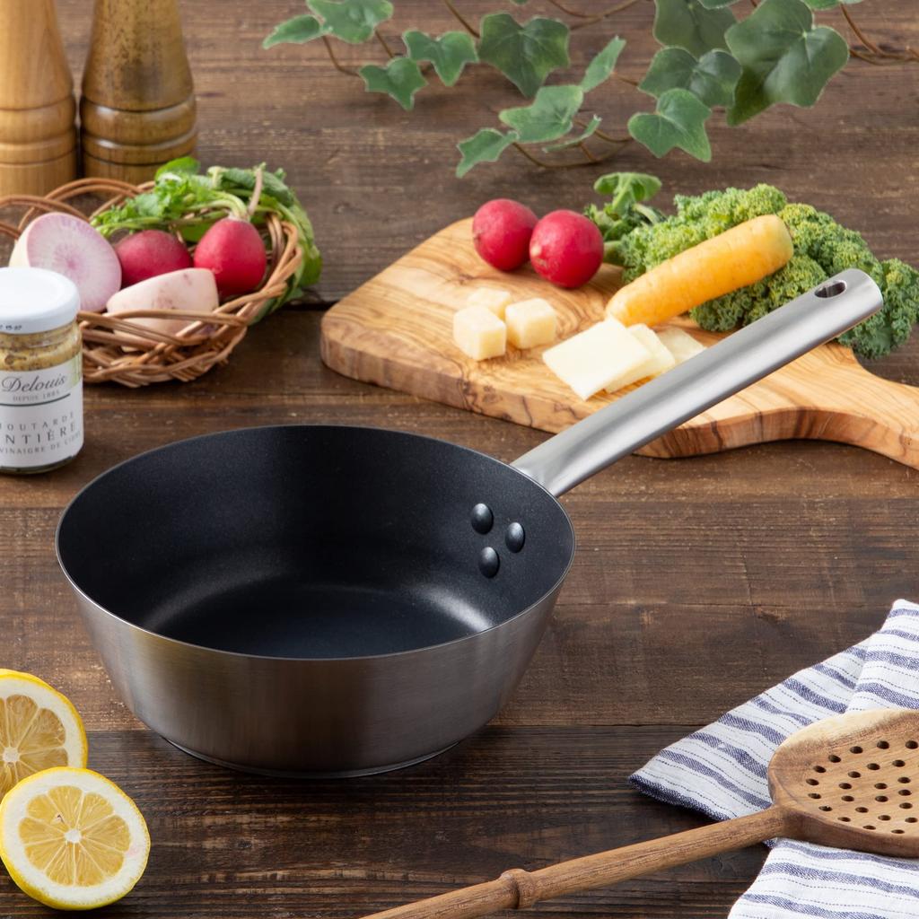 Endo Shoji Commercial Murano Induktion Teflon Select Konische Pfanne 16cm IH-kompatibel Edelstahl Innenfläche ATC4601 18-8 Stahl/Teflonbeschichtet