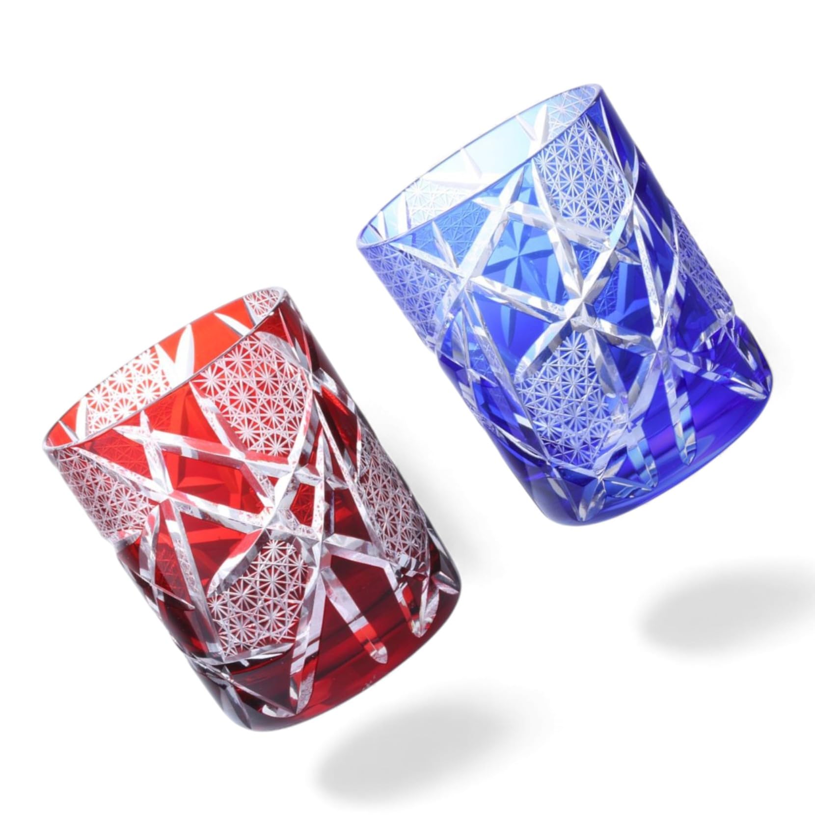 

Dinner Luxe Cut Glass Pair of 210cc Random Carving Small Pattern Red Blue Kouga Takumi-fu Glasses/Cups (Rock Glasses) 70xH90mm & PNO.333989