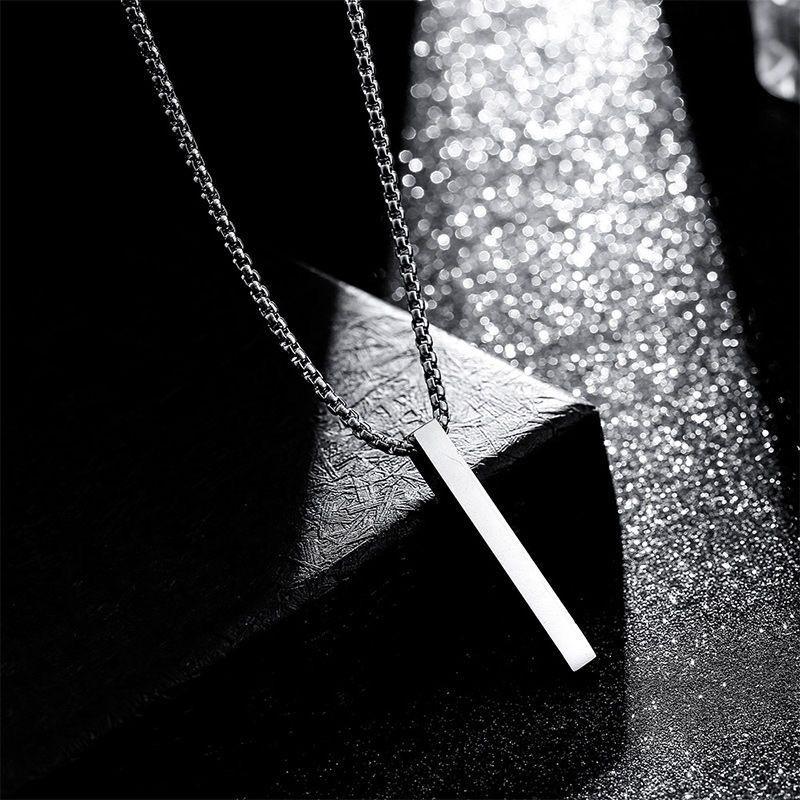 Fashion Pillar Necklace For Men Women Stainless Steel 3D Bar Pendant Chain Minimalist Simple Casual Unisex Neck Collar