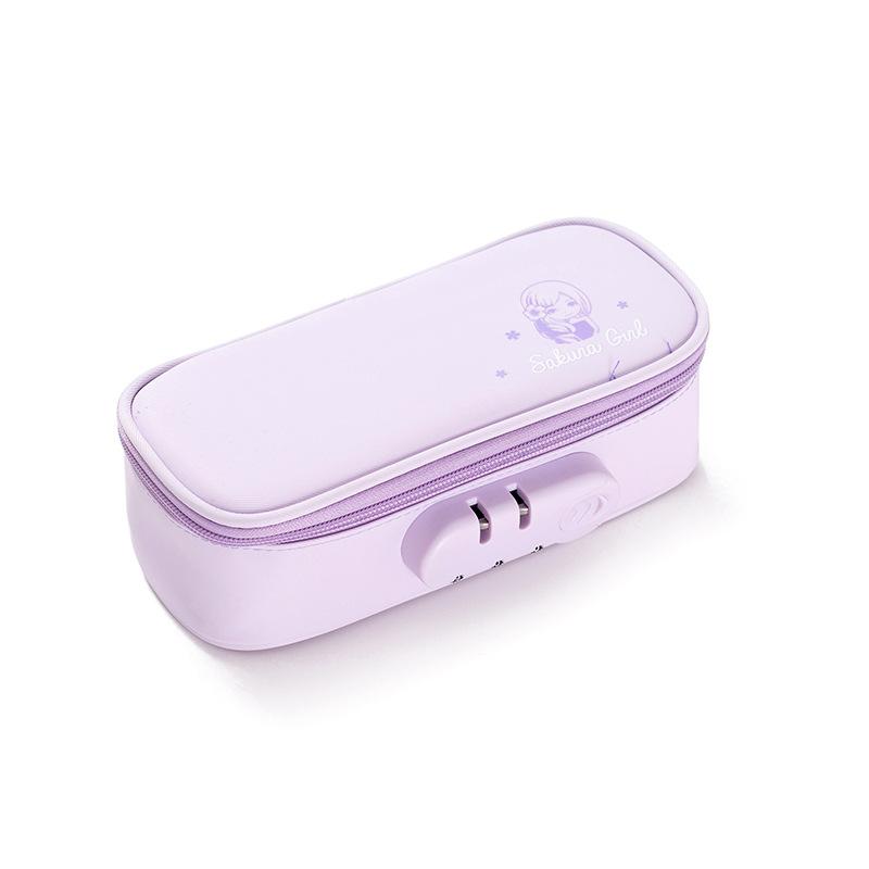 

Carton Large Capacity Combination Lock Pencil Case Kids Girls Boys Password Lock Pen Bag Back To School Stationery Organiser фіолетовий