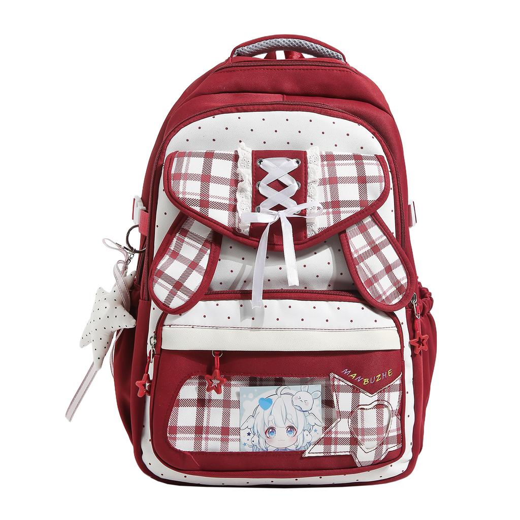 Mochila japonesa de dos dimensiones transparente bolsa para el dolor de alto valor estilo ins universitario a cuadros mochila para estudiante de secundaria con múltiples compartimentos