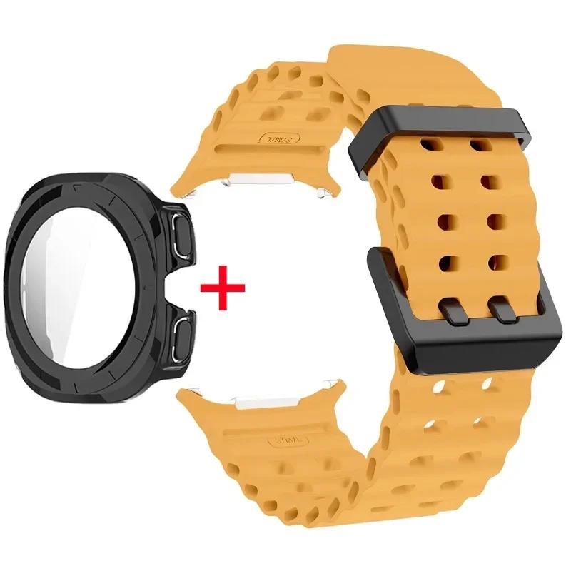 Schutzhülle aus gehärtetem Glas + Armband für Samsung Galaxy Watch Ultra 47mm Silikonarmband für Galaxy Watch Ultra 47mm Armband Schutzhülle