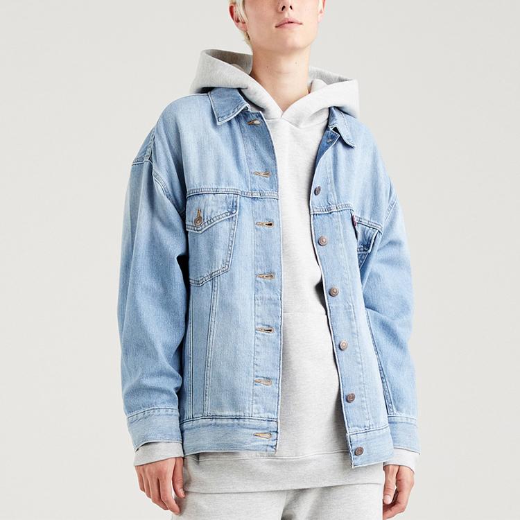 Levis Cool Series Solid Color Single-Breasted Collar Denim Jacket Women Jackets Blue A1981-0000
