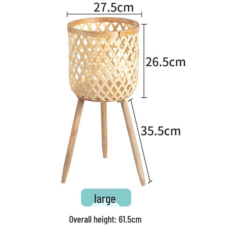 Nordic Style Bamboo Woven Plant Basket - Rattan Balcony Pothos Stand