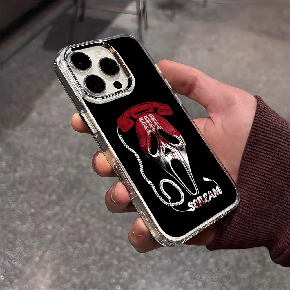 Ghost Face Scream Halloween Phone Case For IPhone 17 Air 16 E 15 14 13 12 11 Plus Pro Max Electroplated Transparent Soft Shell