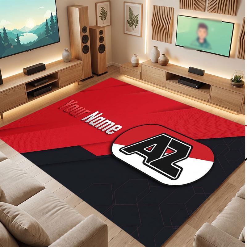 AZ Alkmaar Custom Crystal Velvet Rug, Personalized Name Text Print, Football Logo Soft Non‑Slip Floor Mat Home Decor Gift