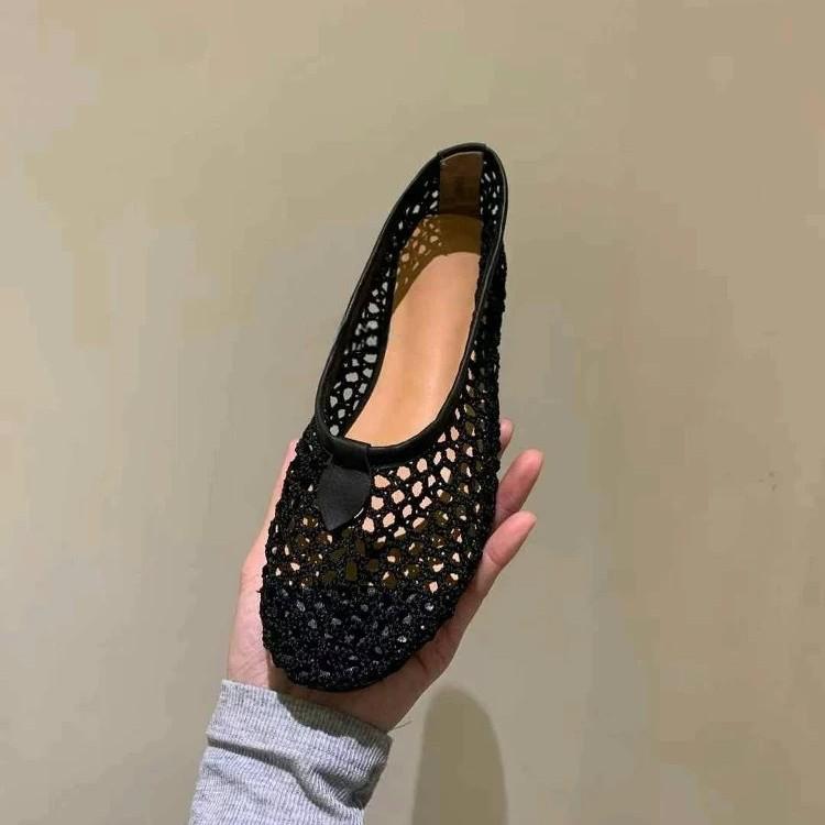 

Summer new round head mesh hollow flat-soled single shoes women s leather versatile woven sandals 40 бежевый