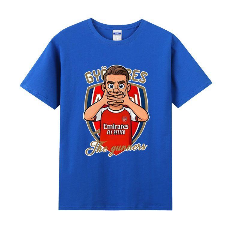 Sommer Herren Buchstaben Cartoon Porträt Bedrucktes Rundhals T-Shirt Neutral 100% Baumwolle Kurzarm Fußballfan Top Große Größe