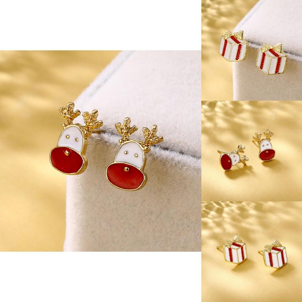 Stylish Geometry Inspired Christmas Deer Santa Earrings Perfect Gift Idea