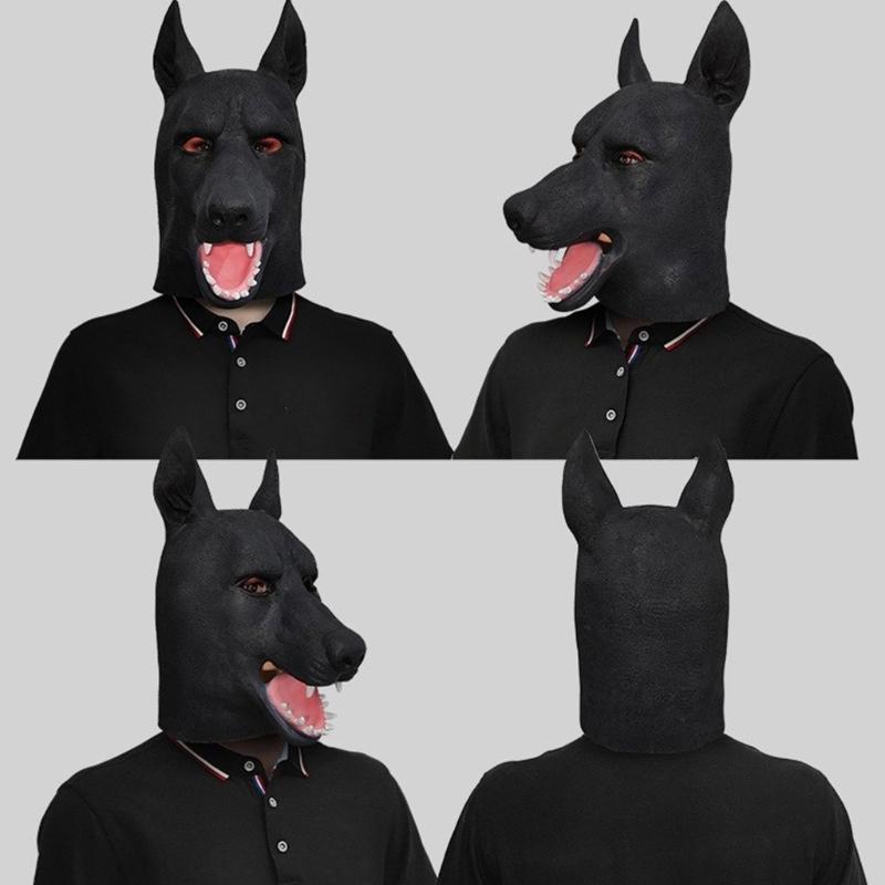 Unisex Latexdjur Hundmask Rolig Svart Hund Helmask Huvudbonad Maskeradkostym Halloween Cosplay Tillbehör