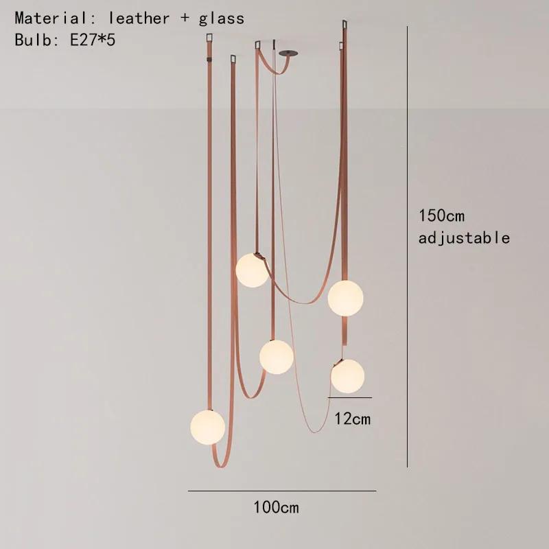 Modern Minimalist Duplex Floor Chandelier E27 Light Bulb Art Glass Brown Black Artificial Leather Dining Room Kitchen Lighting