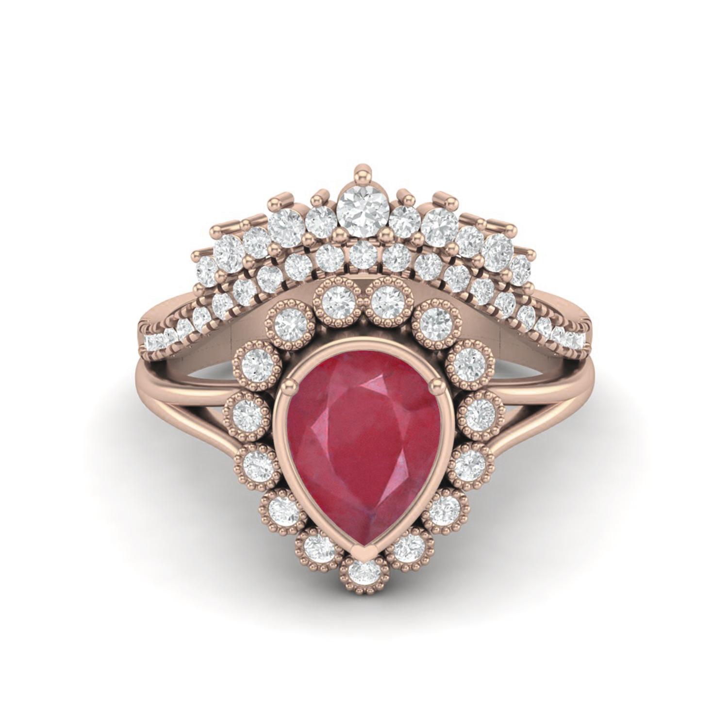 Tiara Ring 925 Sterling Silver Rose Vermeil 2.06 Cts Pear Shape Ruby Solitaire Wedding Crown Ring 5