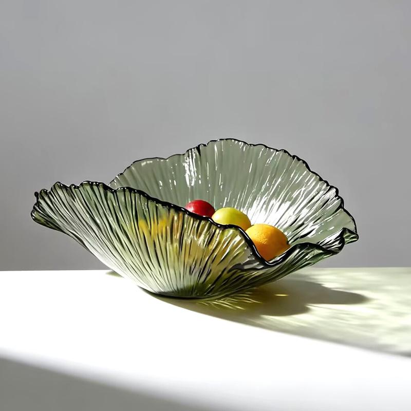 Glass Tray Ruffled Edge Pattern Fruit Plate Desktop Storage Candy Bowl Jewelry Dish Trays Decorative Home Decoration