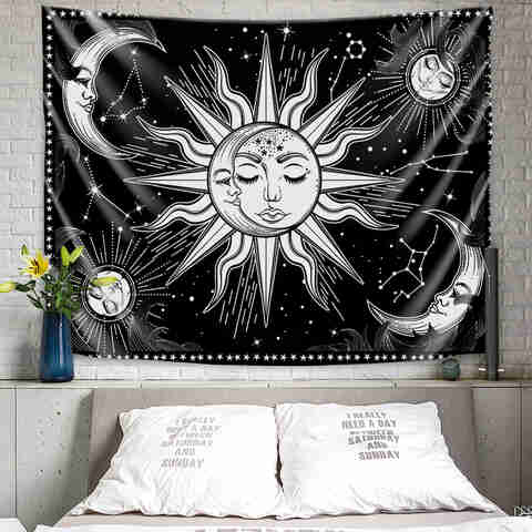 Aesthetic Black and White Sun Moon Tapestry Wall Decoration Hanging Tapestry for Bedroom Living Room 150 X 200cm/ 59 X 78.7inch