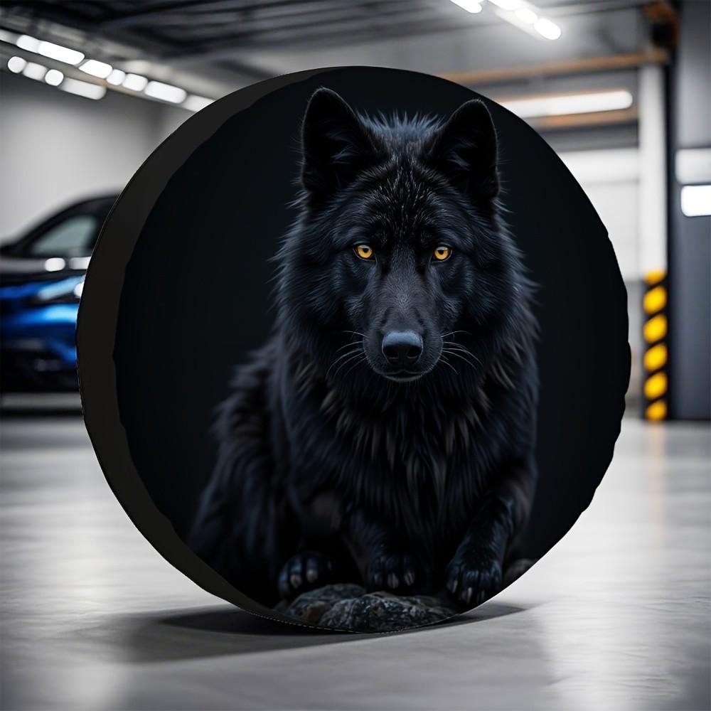 Black Wolf Portrait Tire Cover Durable Polyester Spare Wheel Protector Parking Cover