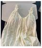 2026 Women's Summer Nightgown: Built-in Bra, Cloud Cotton, Butterfly Flower, Spaghetti Strap, Sexy Home Wear Set