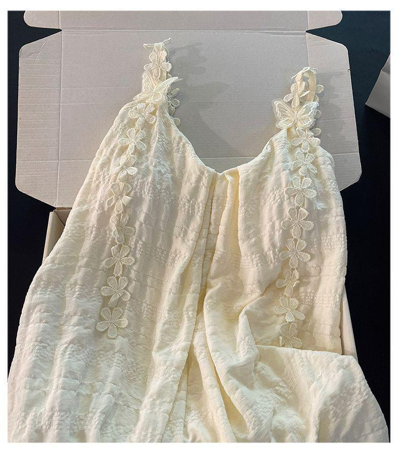 2026 Women's Summer Nightgown: Built-in Bra, Cloud Cotton, Butterfly Flower, Spaghetti Strap, Sexy Home Wear Set