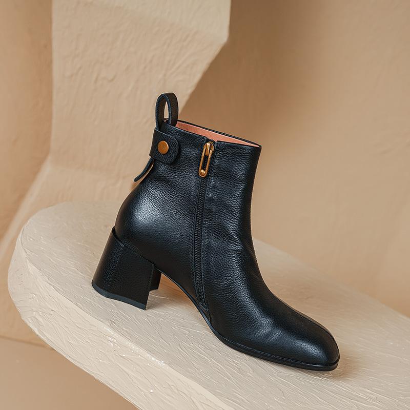 2024 New Boots Women Top Quality Genuine Leather Autumn Winter Boots Female Slip On Chelsea Boots Square High-heel Ankle Boots