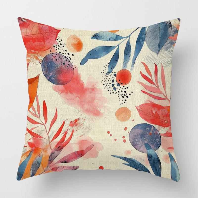 Home Decor Colorful Leaf & Swirl Digital Print Pillow Covers Pattern Cushion Cover Suitable for Sofa Bedroom Car Pillow Cover