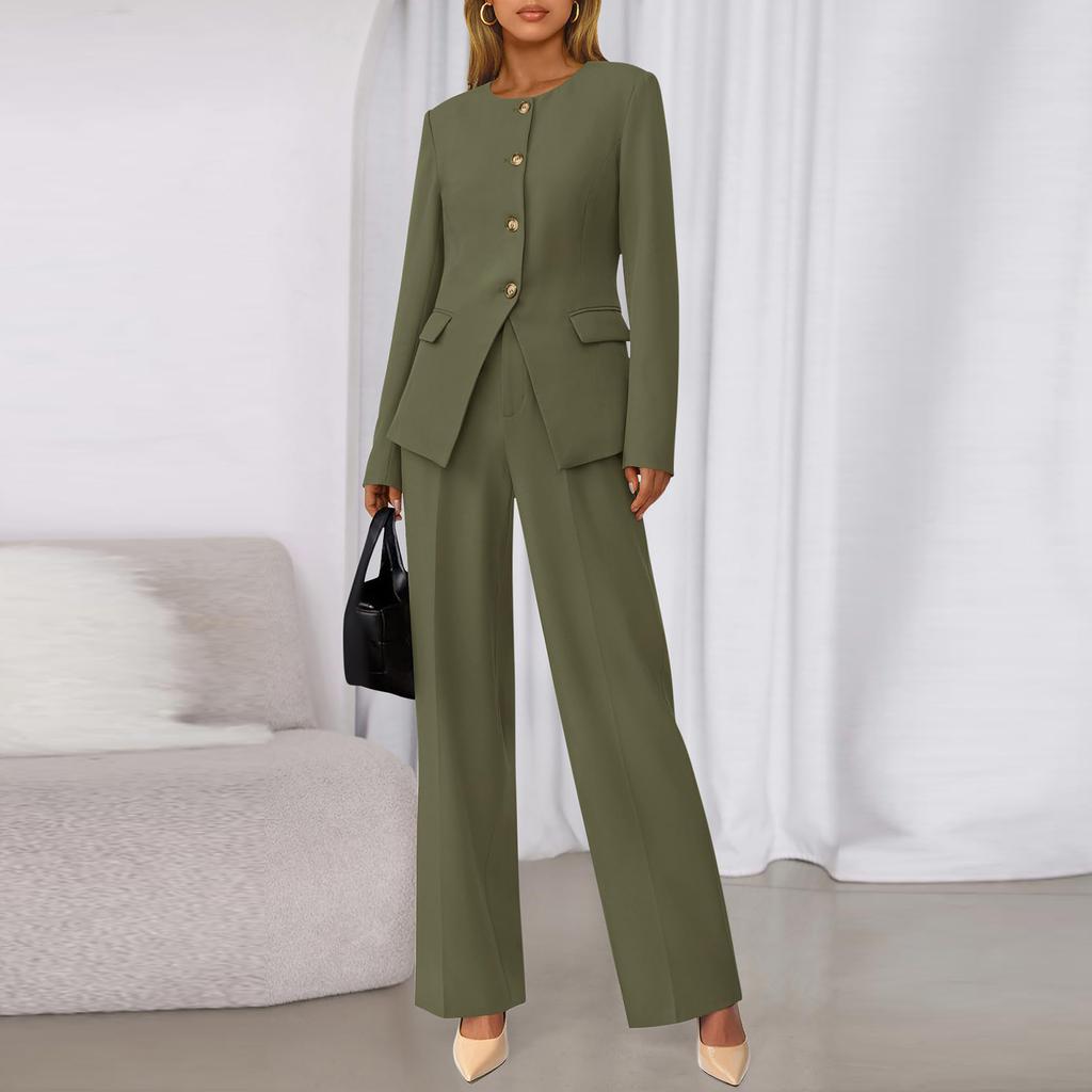 Damen Modischer Lässiger Langärmliger Einfarbiger Eleganter Hosenanzug mit Stilvollem Design Hochwertiges Zweiteiliges Set