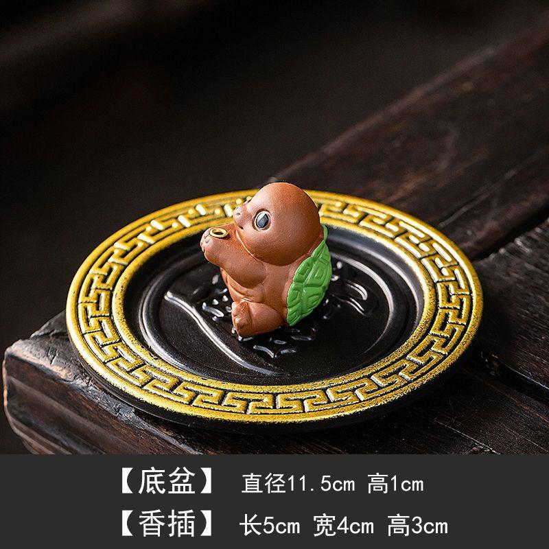 Lucky Purple Sand Small Goldfish Line Incense Burner, Household Indoor Insert Seat Zen Tea Room Desktop Incense Burner Ornament