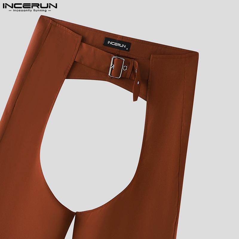 INCERUN Men Belt Waist Crotch Cutout Party Long Pants Trousers