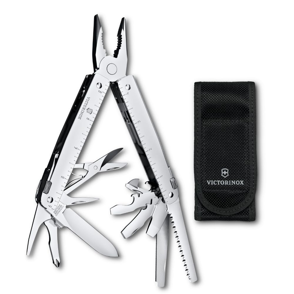 VICTORINOX Swiss Tool MX Silber mit Nylon-Etui Schweizer Taschenmesser Multifunktionsmesser Zange Swiss Made Multitool mit 26 Funktionen mit Arretierung []