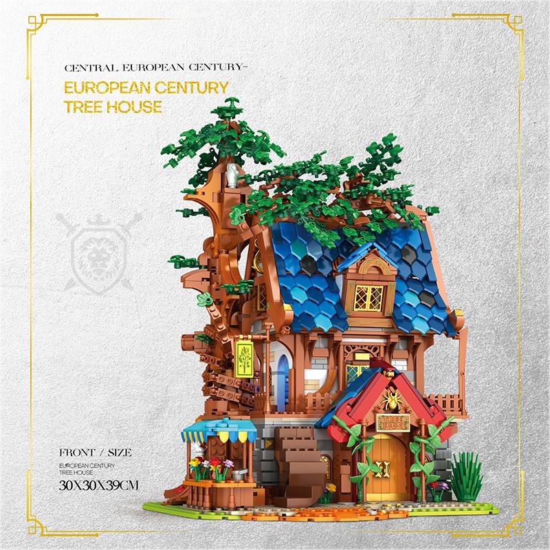 Non-Toxic 2566Pcs Tree House Building Blocks Medieval European City Street View Series Moc Model Bricks Toys For Children'S Birthday Gifts
