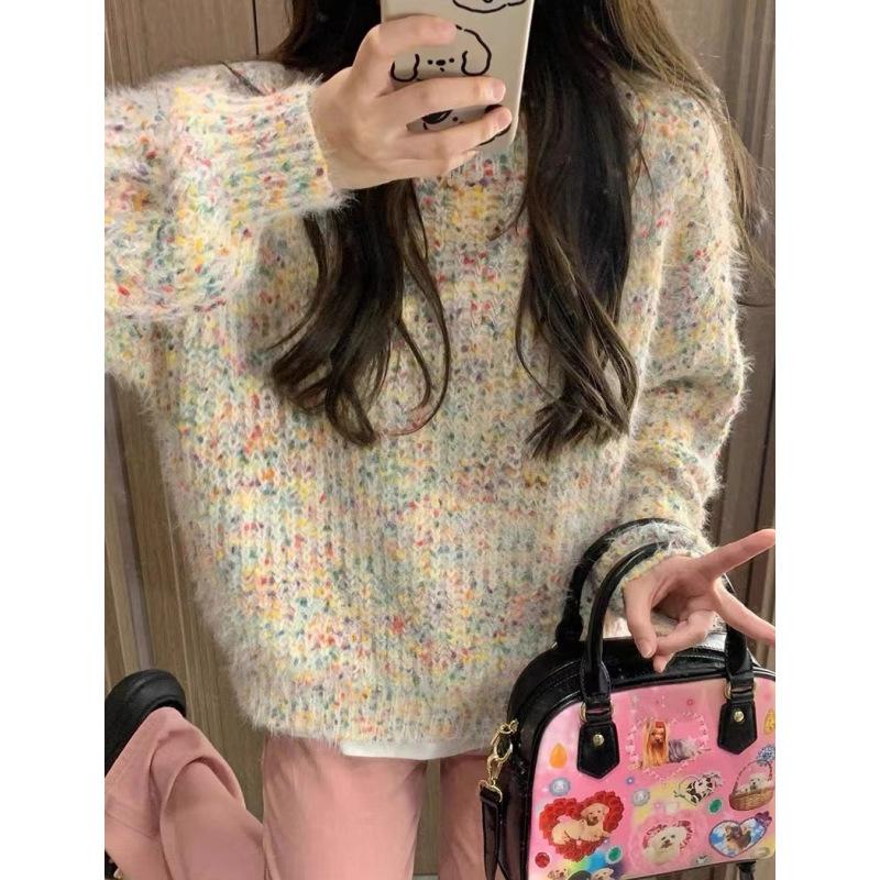 Rainbow Niche Design Sense Lazy Sweater Women's Season Autumn and Winter Thickened New Top Knitted Sweater Women