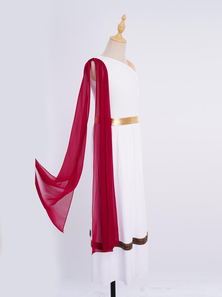 Costume da Esibizione Teatrale per Ragazze: Abito senza maniche con patchwork metallico e mantella a scialle per Cosplay di Dio Greco Romano