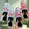 1PC Dachshund Dog With Heart Balloon Print 750ml Color Plastic Sports Water Bottle Leakproof Flip Straw Lid Suitable for Sports Office Home Use