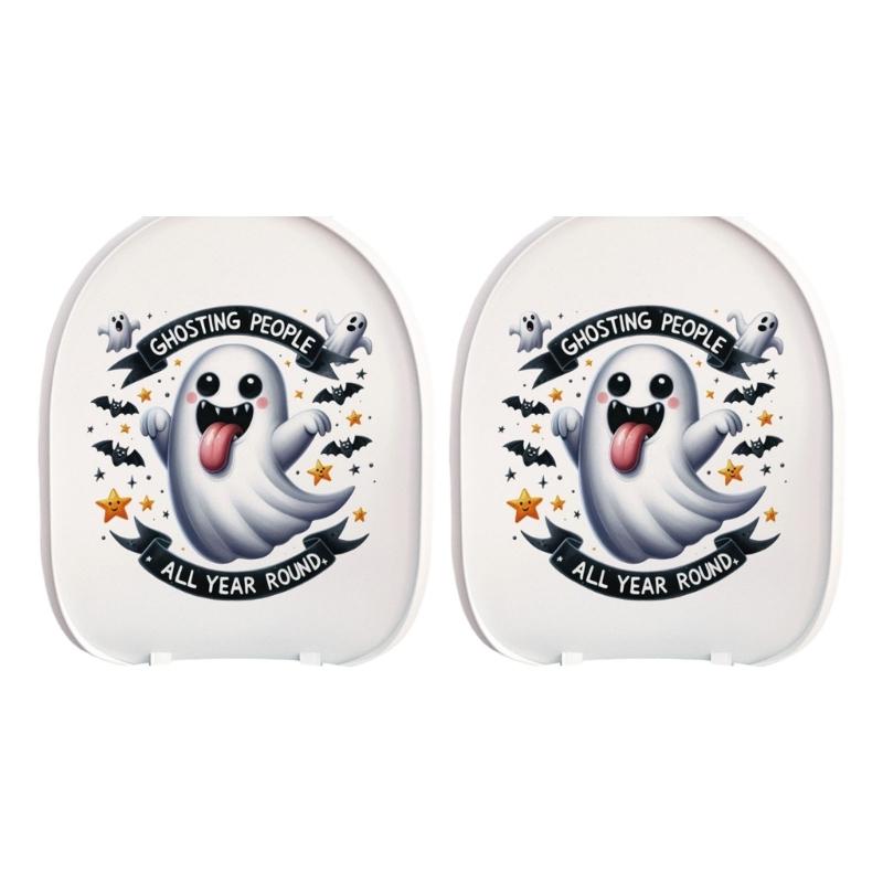 Halloween Ghosty Pumpkin Toilet Cover Stickers Waterproof Pumpkin Ghosty Toilet Lid Decals Halloween Bathroom Decors