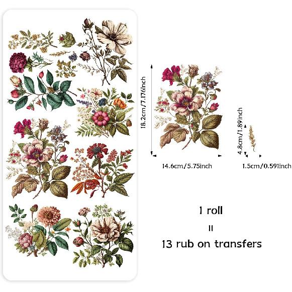Vintage Stylish Design Rub on Transfers for Furniture, Matte Finish Floral UV DTF Stickers, Unique Patterns for DIY Nightstand, Wardrobe, Cabinet,
