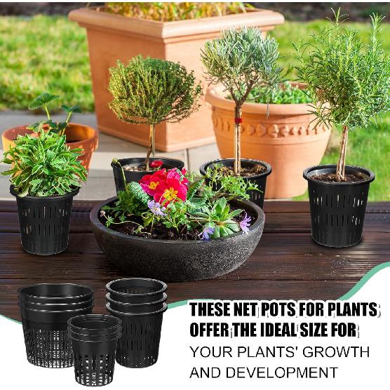18 Pcs Orchid Pots Variety Size 2.3/3.3/3.9/4.3/4.9/6.1 Inch Black Net Pots Plastic Aquaponics Hydroponic Baskets Slotted Mesh Orchid Planter