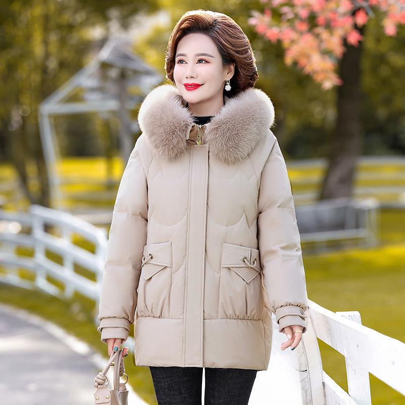 

Стильна пухова куртка середньої довжини 2025 для жінок середнього віку - Модна, великого розміру, товстий зимовий верхній одяг для мам і бабусь 5XL хакі