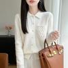Women's Autumn/Winter Loose Fit Wool Cardigan with Polo Collar and Pockets